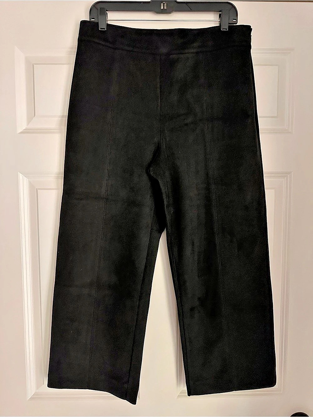 Ann Taylor Wide Leg Pants in Black Size 10 Faux Suede Texture